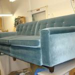 Reupholstered mid-century sofa in mohair.